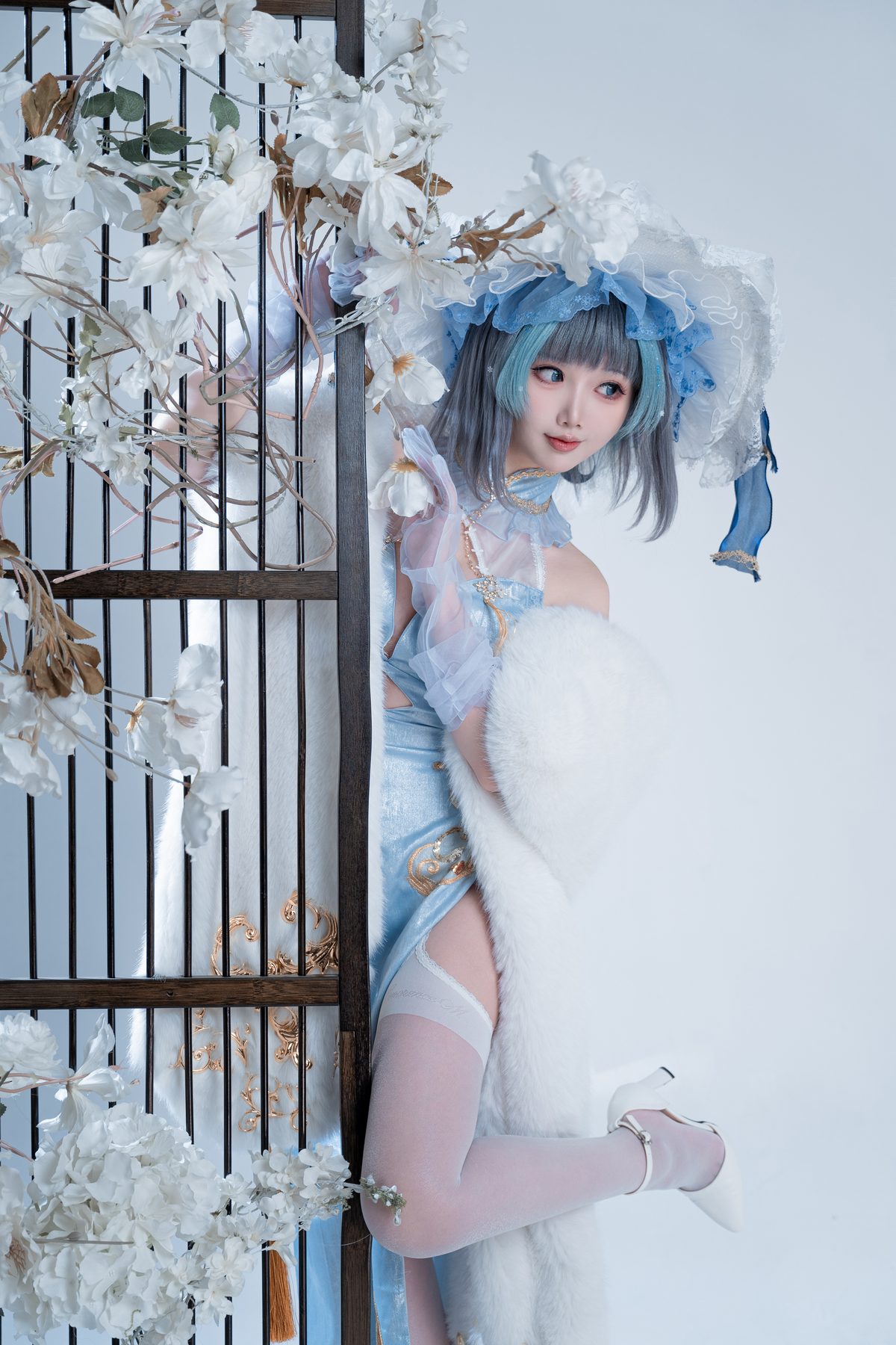 面饼仙儿 cosplay写真_柴郡猫猫蓝旗袍合集 | 面饼仙儿 COS柴郡猫猫蓝旗袍全套图包 [40P-438MB]
