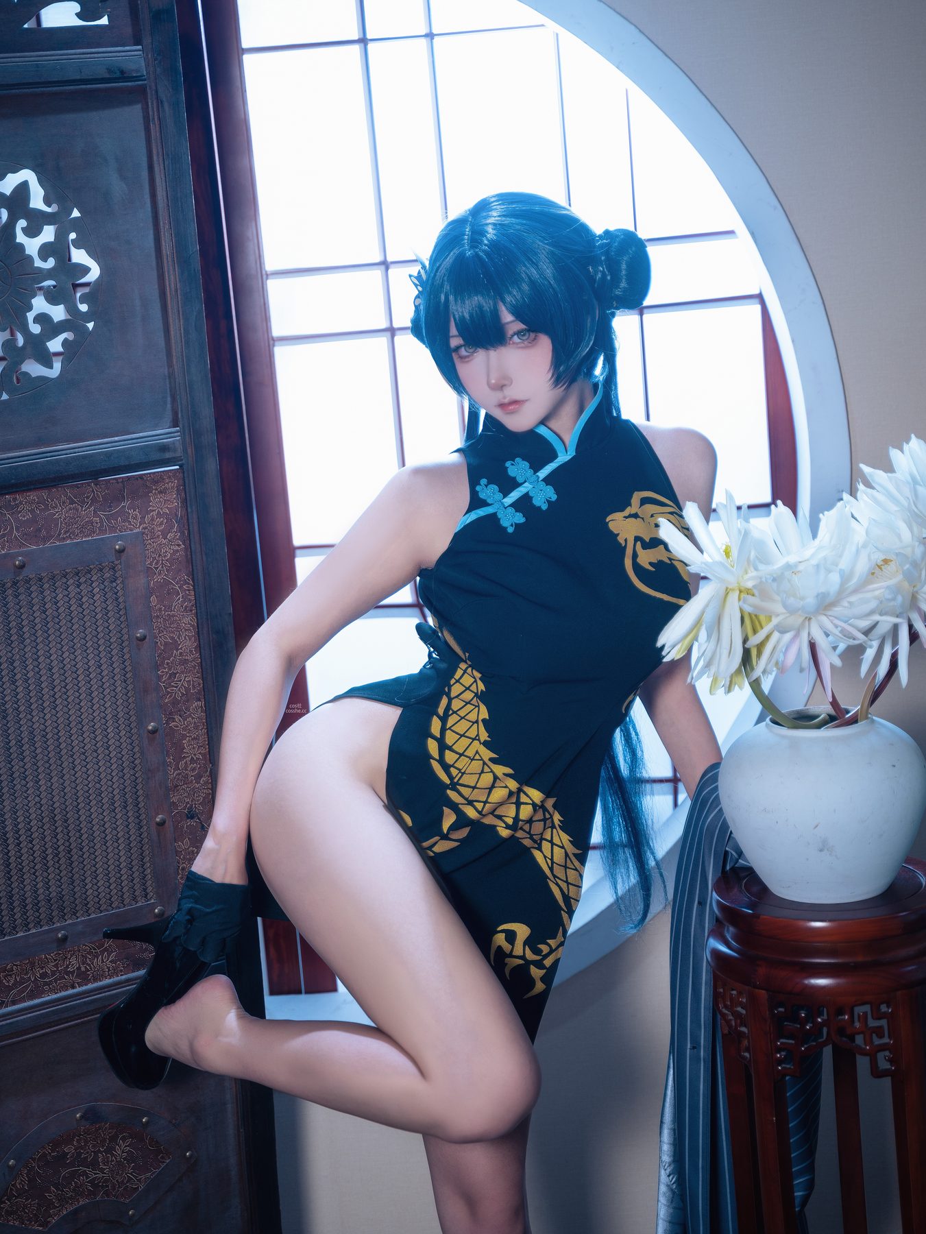 狮砸 蔚蓝档案妃咲旗袍 COS写真