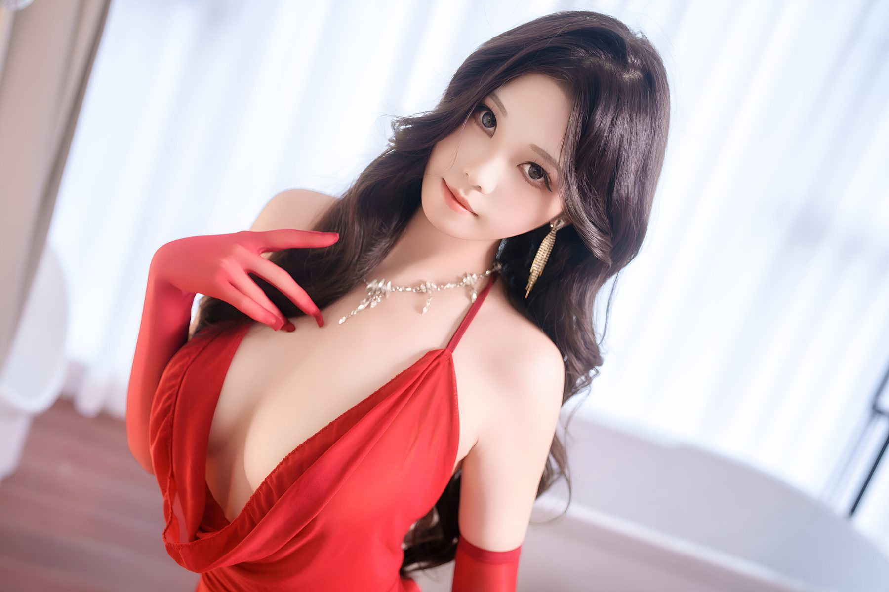 蜜汁猫裘 酒红圣诞 COS写真