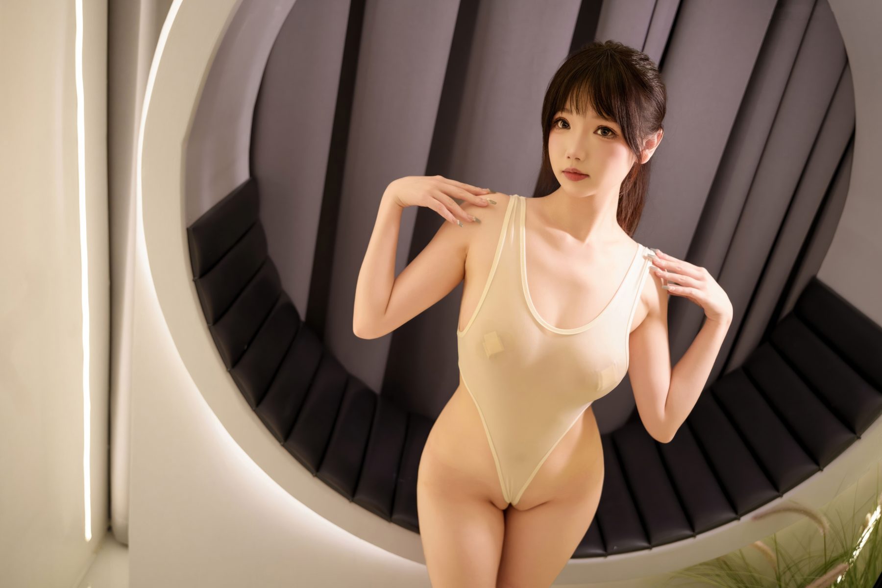 雪晴Astra 雪晴嘟嘟 牛奶丝 透明黏滑体操服 COS写真